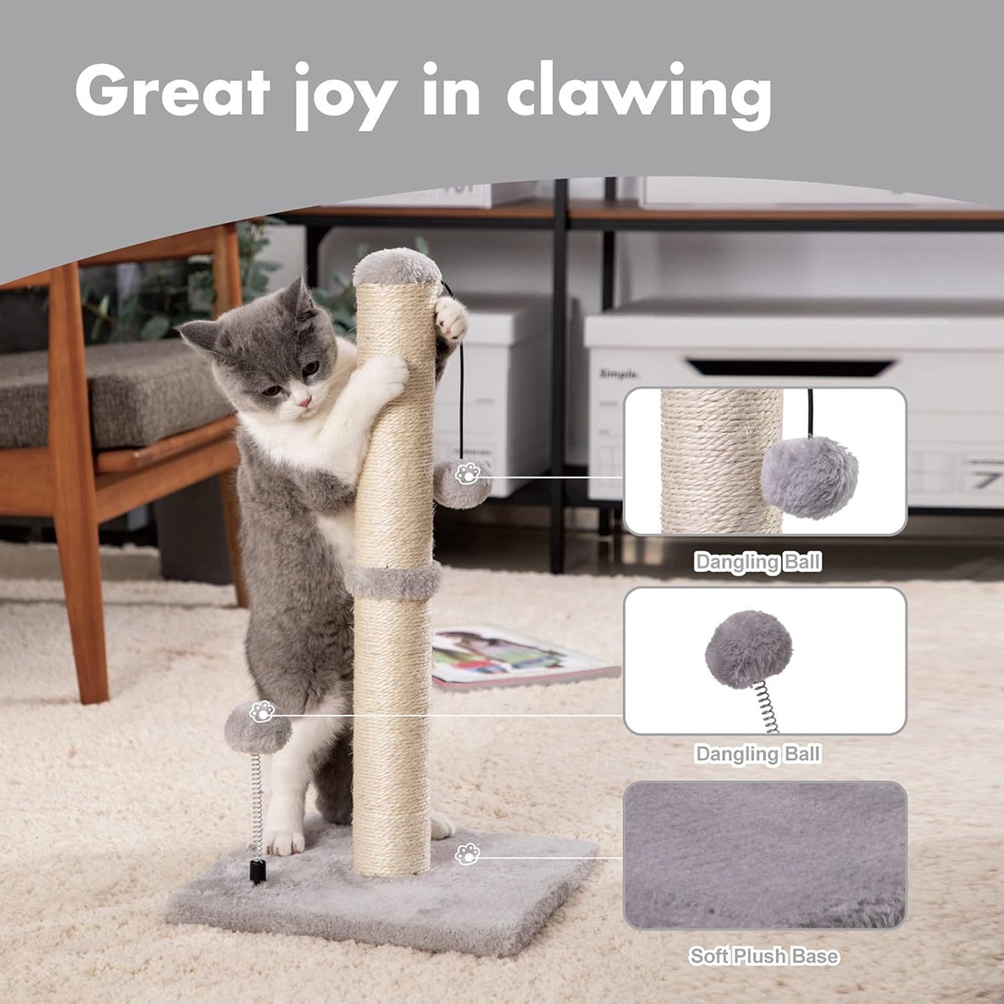Grey sisal scratch pole