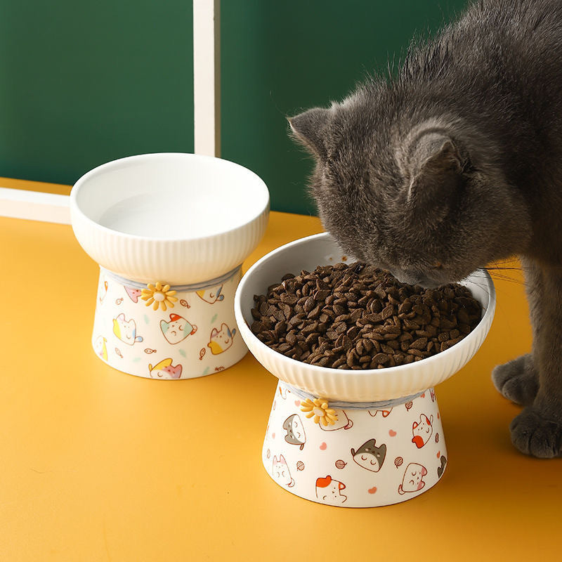 Oblique Ceramic Cat Bowl Cat Drinking Water
