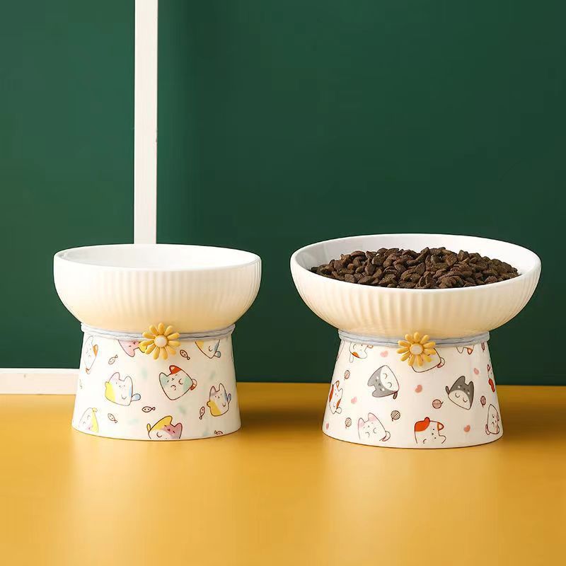 Oblique Ceramic Cat Bowl Cat Drinking Water